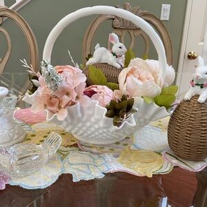 50’s Fenton 11” BRIDES 👰 BASKET Milk Glass #3830/ LEFTON Perfect 🤩